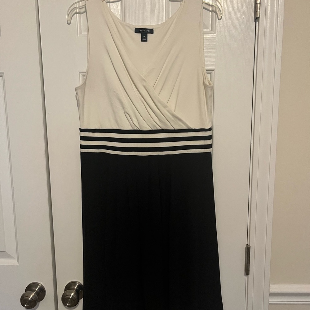 Lands' End Black and Cream Midi Dress